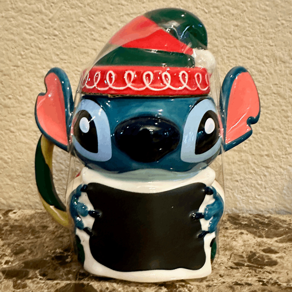 Elf Stitch Holiday Mug & Lid Disney Parks Lilo & Stitch NEW NIB Christmas Santa